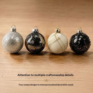Ensemble de 12 boules de Noël noires, blanches et dorées, textures variées, incassables, personnalisées XM44AD, boules de Noël classiques à paillettes - Product Image 4