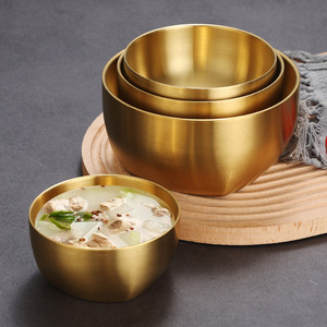 韓国スタイル304ステンレス鋼ゴールドボウルライスボウル2層火傷防止スープボウル - Product Image 4