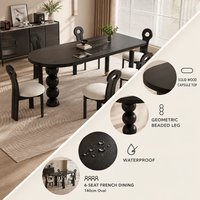 Table à manger rétro de style français, design du milieu du siècle, bois massif, forme ovale, usage domestique, couleur crème, imperméable, 6 places, DINGSANMUZHU