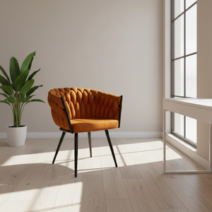 Sedia Imbottita <span class=keywords><strong>in</strong></span> Velluto con Gambe <span class=keywords><strong>in</strong></span> Metallo Verniciato a Polvere, Design Minimalista per Sala da Pranzo e Trucco - Product Image 3