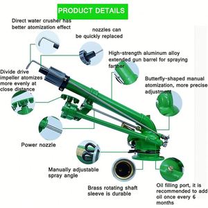 Big Rain Gun <b>Sprinkler</b> 360 Gear Drive Long Range 65M Rain Gun <b>Sprinkler</b> 50 Meter for Efficient Farm <b>Irrigation</b> System - Product Image 4