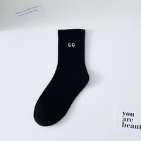 Chaussettes unisexes brodées noires et blanches, style esthétique preppy, pour couple, respirantes en coton, mi-mollet, athlétiques, sportives, tube