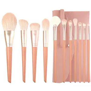 Coral Orange Professional Makeup Brush Sets Custom Branding With Bag 11 Piece Good Make Up Brushes