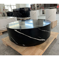 Salon Table basse en marbre à surface solide noire Ensemble de table basse ronde Style moderne de luxe