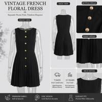 Robe élégante noire sans manches plissée unie coupe trapèze pour femme avec boutons dorés, idéale pour cocktail, soirée, mini, ajustée, OEM ODM