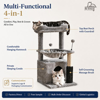 Arbre à chat de luxe multi-niveaux en peluche, personnalisé OEM, avec brosse auto-toillettante, poteau, hamac et niche, vente en gros directe usine