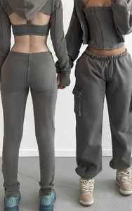 Y2K Streetwear <span class=keywords><strong>donna</strong></span> <span class=keywords><strong>taglie</strong></span> <span class=keywords><strong>forti</strong></span> 3 pezzi Set di cotone personalizzato con Logo Casual per adulti <span class=keywords><strong>pantaloni</strong></span> sportivi da Jogger - Product Image 4