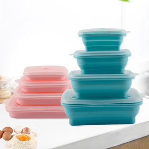 Ensemble de 4 boîtes à lunch Bento pliables en silicone pour le stockage des restes de <span class=keywords><strong>repas</strong></span> de <span class=keywords><strong>bébé</strong></span> et l'emballage alimentaire avec cuillère incluse - Product Image 1