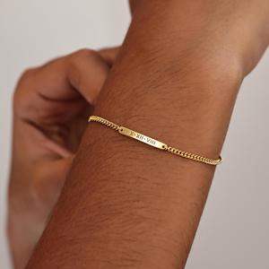 Braccialetto Personalizzato Anticorrosione con Lettere, Barra in Acciaio Inossidabile Incisa, <span class=keywords><strong>Mini</strong></span> Catena Spazzolata, Regalo Transfrontaliero - Product Image 4