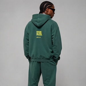Men's Hooded <b>Zipper</b> <b>Sweatshirt</b> Set 100% Cotton Fleece Sporty Street Style Letter Print Winter Wear - Product Image 2