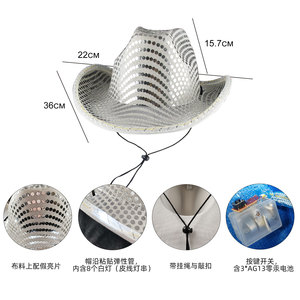 高品質ファッショナブルなシルバースパンコールデニムキラキラカウボーイハット多機能卒業感謝祭様々なパーティー - Product Image 6