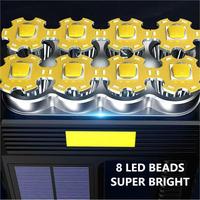 Venta al por mayor de linternas LED de alta potencia 8 LED de carga solar USB recargable Linterna de mano luces lámparas de trabajo