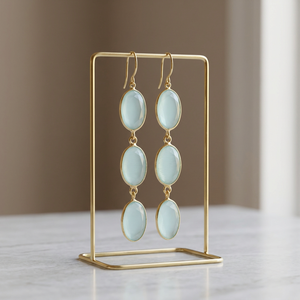 Boucles d'oreilles pendantes en argent sterling faites à la main avec pierre précieuse Aqua Monalisa, boucles d'oreilles tendance bohèmes unisexes - Product Image 2