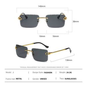 Rimless <b>Square</b> Metal High Quality Trendy Fashion <b>Sunglasses</b> 2024 UV400 Gold Clear Lenses Twist Mirror Legs - Product Image 6
