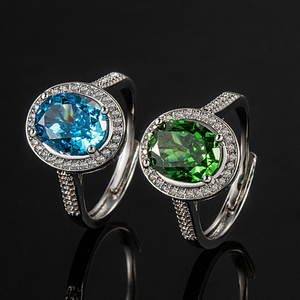 Роскошные изысканные ювелирные изделия Красный Желтый Розовый Фиолетовый измельченный лед CZ овальное кольцо Принцесса Diana драгоценный камень женские обручальные кольца - Product Image 2