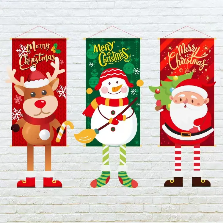 Decoração natalina, decoração, desenho animado, bandeira de animal de estimação, janela, papai noel, boneco de neve, elfo, decoração, atmosfera festa, decoração
