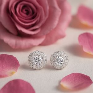 Boucles d'oreilles pendantes en or massif 18 carats avec sertissage double halo Diamant de culture taille brillant-Cadeau d'anniversaire de mariage de luxe pour femme - Product Image 1