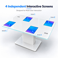 Table tactile interactive capacitive à 4 écrans de 15,6 pouces, blanche, 10 points de contact, avec bande LED, charge sans fil, pour usage commercial et bureautique