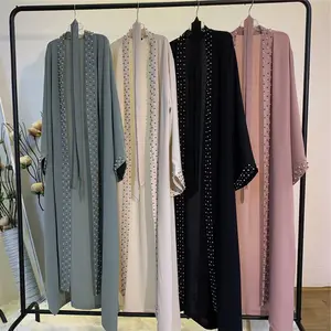 Customized Modest Style Open Abaya Dress for Muslim Women Hot Sale Long Sleeve Dubai Robe Kimono Turkey Maxi Cardigan Plus Size