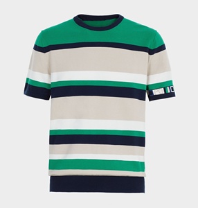 Camiseta de punto informal a la moda de verano personalizada, Camiseta de punto deportiva multicolor de algodón a rayas para hombre - Product Image 5