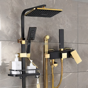 Hiển thị kỹ thuật số Brass hệ thống vòi hoa sen 4-chức năng treo tường phòng tắm thiết lập nóng lạnh vòi mưa massage phun gốm cho khách sạn - Product Image 3