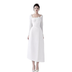 Vestido Midi de Mujer de Color Liso con Manga Larga, Cuello Cuadrado, Volantes y Cintura Imperio, Estilo Casual Dulce, Ecológico y Antiarrugas - Product Image 1