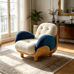 Sillón de Estilo Nórdico con Tapizado de Tela Tipo Peluche y Estructura de Madera Maciza, Sillón Acolchado con Brazos Tapizados para Sala de Estar o Dormitorio - Product Image 4