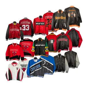 Satin Bomber Varsiti-Jacke Stickerei Design Vielfalt Outwear Großhandel individuelle Baseball-Jacke Schlussverkauf Herren Federständer Gewebe