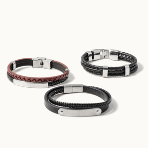 Pulseras personalizadas para hombre, barra en blanco grabada personalizada, pulsera <span class=keywords><strong>de</strong></span> cuero trenzado multicapa <span class=keywords><strong>de</strong></span> acero inoxidable - Product Image 3