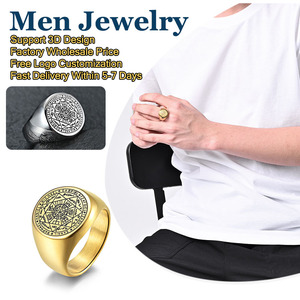 Anillo de Sello Masculino con Incrustaciones de Estrella de Siete Puntas, Acero Inoxidable Chapado en Oro de 18k, Hipoalergénico, Impermeable, Kabbalah de Salomón, Venta al por Mayor - Product Image 2