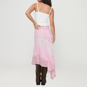 High Waist Polka Dot Midi Skirt With Lace Asymmetrical Design For Women Chiffon Summer Leisure Wear - Product Image 4