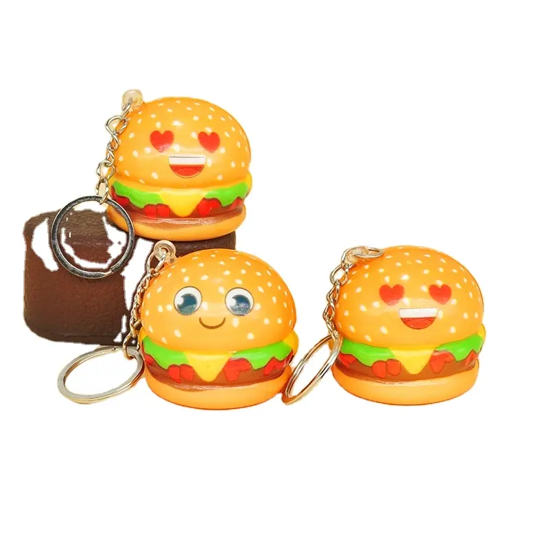 Puスローリバウンドフォーム装飾玩具あらゆる種類のOem & Odm卸売混合バッチ小さなフライ小さなハンバーガーフォームキーホルダーおもちゃ