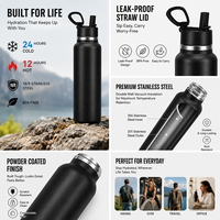 Botella de Agua de Viaje, Aislada, de Acero Inoxidable, a Prueba de Fugas, con Asa de Transporte, Botella para Bebidas, Compatible con Portavasos de Auto, 25 oz