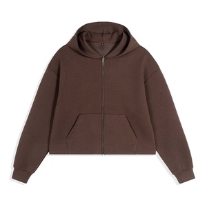 Vêtements pour hommes |   Sweat à capuche court zippé pour homme, coupe carrée, automne et hiver, sweat à capuche tricoté en tissu air-layer de haute qualité - Product Image 6