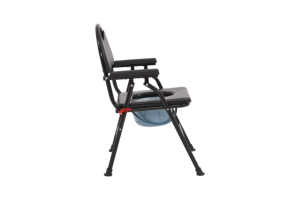 Chaise pliante en acier noir mat avec siège, accoudoirs et dossier rembourrés en PU noir - Product Image 4