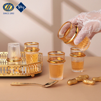 Ensemble de verres à thé arabes en verre taillé diamant avec logo personnalisé et bord doré, 6 pièces, pour cadeau de Ramadan et faveurs de mariage