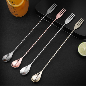 Agitador de cóctel de acero inoxidable y cobre, juego de herramientas de barra de Material de PC que incluye Swizzle Stick, tenedor, cuchara para mezclar bebidas - Product Image 2