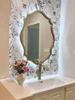 Miroir de salle de bain mural ovale de style français en bois avec cadre en MDF, éclairage LED, commande tactile intelligente, rechargeable