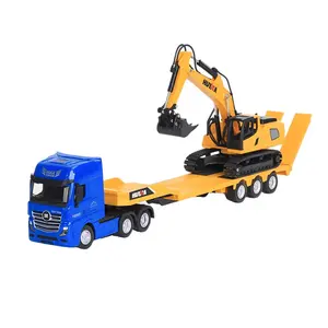 2024 New Huina 1/50 Scale Diecast Excavator Platform Truck Model 1729 Alloy Construction Platform Excavator Truck Toy For Kids