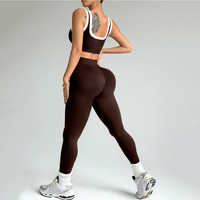 Ensemble de yoga 2 pièces pour femme, léger et respirant, soutien-gorge de sport élastique taille haute et pantalon long, vêtements de sport en nylon/spandex
