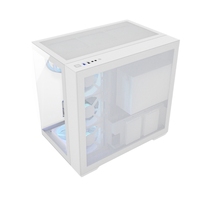Boîtier de jeu ATX JNP-C708 blanc avec panneau en verre trempé sans outil, vue panoramique, prise en charge du refroidissement liquide 360°