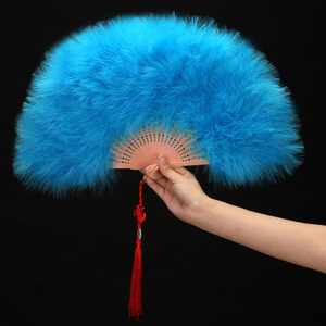 Dance Wedding Accessory Large <strong>Ostrich</strong> <strong>Feather</strong> Hand Fan White Flapper Folding Fan - Product Image 4