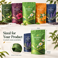Sachets de thé personnalisés 100g 250g 500g, étiquette privée, finition mate de luxe, estampage doré, sachet refermable en Mylar pour thé aux fleurs séchées