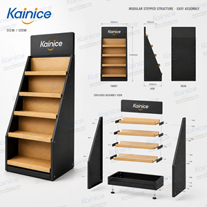 Estante <span class=keywords><strong>de</strong></span> Exhibición <span class=keywords><strong>de</strong></span> Alimentos <span class=keywords><strong>de</strong></span> Madera Comercial Kainice, Estante Inclinado <span class=keywords><strong>de</strong></span> 5 Niveles para Snacks con Letrero Superior para Tiendas <span class=keywords><strong>de</strong></span> Comestibles - Product Image 1