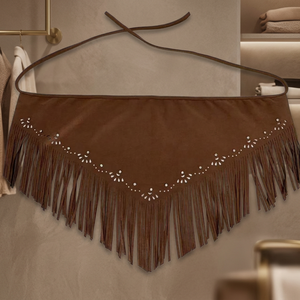 Brown Fringe Polyester <b>Fabric</b> <b>Belt</b> PU Leather Look Decorative Waist Strap Bohemian Rivet Detail 75CM for Dance Costume - Product Image 2