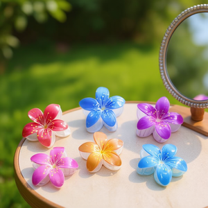 Pince à cheveux fleur frangipanier 8 cm avec motif coloré pour femmes et filles - Product Image 2