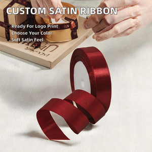 Ruban satiné coloré personnalisé, couleur unie, toucher doux, prêt pour impression de logo, emballage cadeau - Product Image 1
