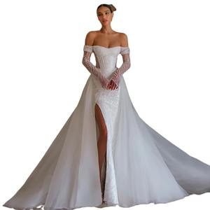 ชุดแต่งงานแบบเมอร์เมดสั่งตัดได้ คอวีแบบเปิดไหล่ แต่งลูกไม้ พร้อมกระโปรงแบบถอดได้ ชุดเจ้าสาวสั่งทำพิเศษ - Product Image 5