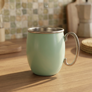 Taza de latón y acero inoxidable de alta calidad en verde mate con recubrimiento en polvo, taza para beber de latón antiguo al por mayor - Artesanías indias para el hogar - Product Image 1