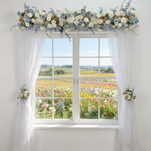 Arco de Fondo con Flores Artificiales 3D en Forma de Cuadrado Azul para Bodas, Fiestas, Regreso a Clases - Decoración de Escenario Realista - Product Image 3